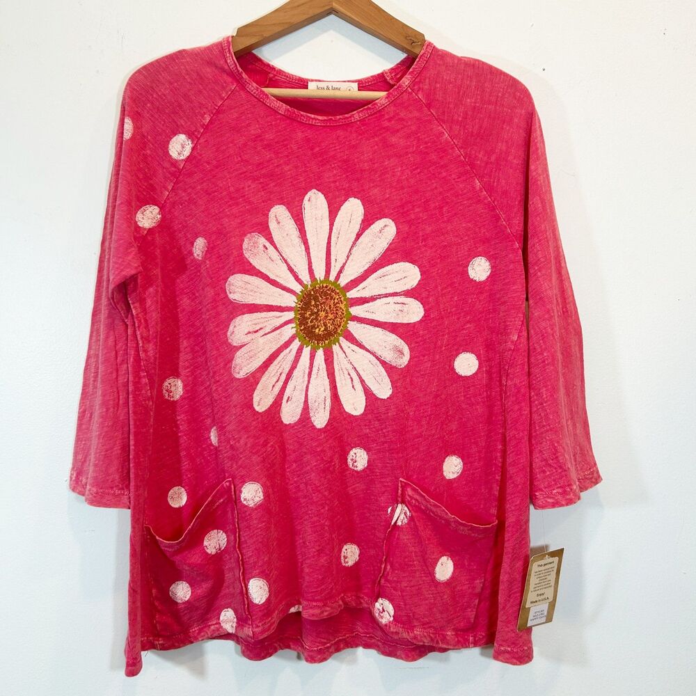 Jess & Jane Happy Days Raspberry Daisy Flower 100% Cotton NWT Top Size Small - Picture 11 of 11
